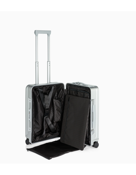 Porsche Design Roadster Aluminium 55 cm Silver, intérieur ouvert avec plateau relevé