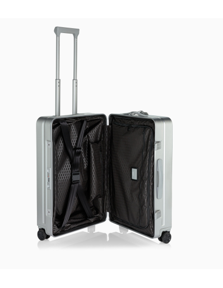 Porsche Design Roadster Aluminium 67 cm Silver, intérieur ouvert et sangles croisées