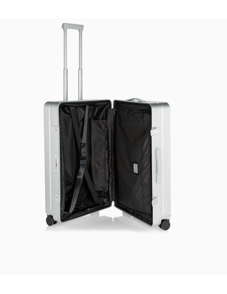 Porsche Design Roadster Aluminium 78 cm Silver, intérieur ouvert et sangles croisées