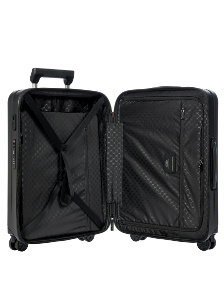 Porsche Design Roadster Hardcase 55 cm Matt Black, intérieur ouvert avec sangles et séparation zippée