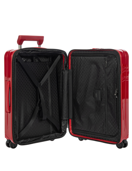 Porsche Design Roadster Hardcase 55 cm Carmine Red, intérieur ouvert avec sangles et séparation zippée