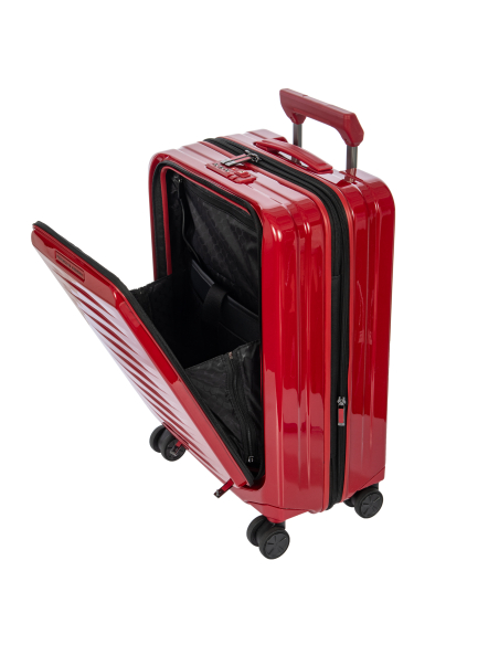 Porsche Design Roadster Hardcase 55 cm Carmine Red, poche avant ouverte et rangement ordinateur