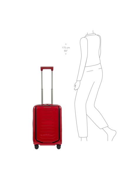 Porsche Design Roadster Hardcase 55 cm Carmine Red, vue de face avec silhouette pour comparer la taille
