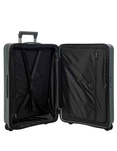 Porsche Design Roadster Hardcase 69 cm Grey Matt, intérieur ouvert avec sangles et séparation zippée