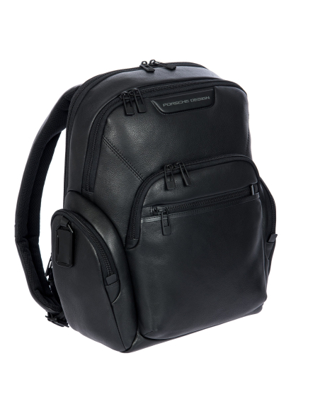 Sac à dos S Porsche Design Roadster Leather Evo Noir, vue de trois quarts