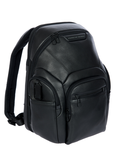 Sac à dos M extensible Porsche Design Roadster Leather Evo Noir, vue de trois quarts