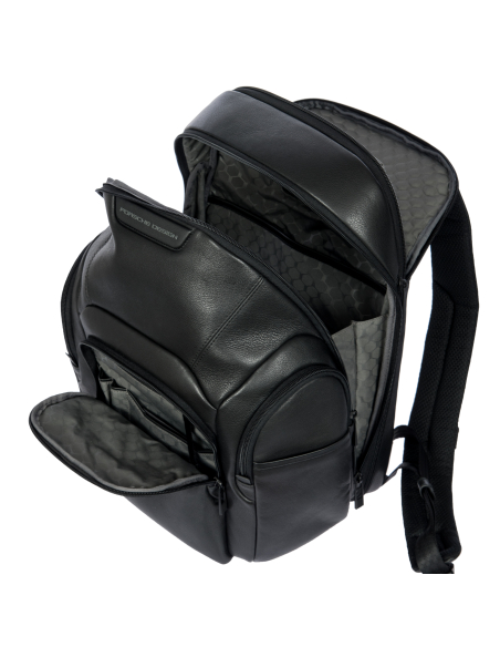Sac à dos M extensible Porsche Design Roadster Leather Evo Noir, intérieur ouvert