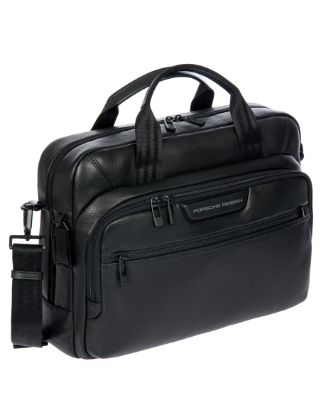 Serviette Porsche Design Roadster Leather Evo Noir, vue de trois quarts