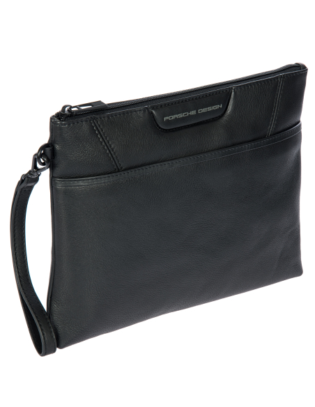 Pochette plate à dragonne Porsche Design Roadster Leather Evo Noir, vue de trois quarts