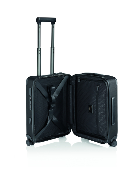 Intérieur ouvert de la valise Porsche Design Roadster Nylon 55 cm Noir, séparateur et sangles