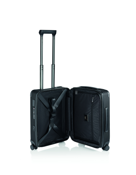 Intérieur ouvert de la valise Porsche Design Roadster Nylon 55 cm Noir, séparateur et sangles