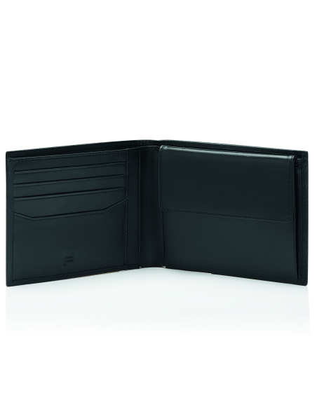 Vue ouverte avec quatre fentes pour cartes et le rabat du porte-monnaie — Porsche Design Classic Noir