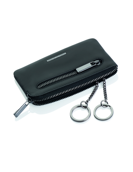 Pochette à clés ouverte avec les deux anneaux sur chaînettes sortis — Porsche Design Classic Noir