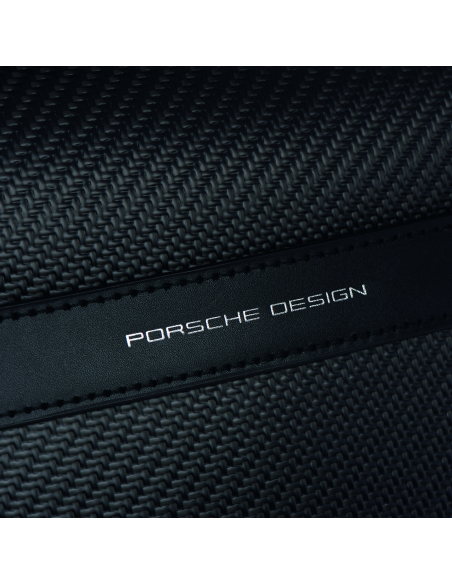 Sacoche M Porsche Design Carbon Noir, détail du tissage et du logo
