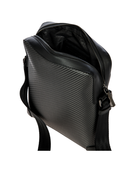 Sac bandoulière vertical Porsche Design Carbon Noir, compartiment ouvert