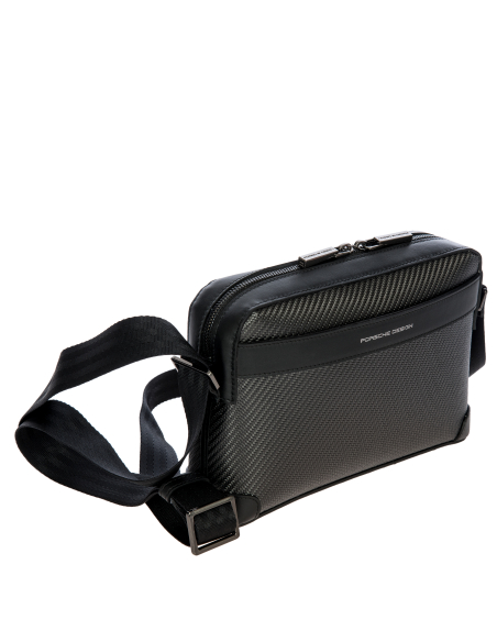 Sac bandoulière horizontal Porsche Design Carbon Noir, vue de trois quarts avant
