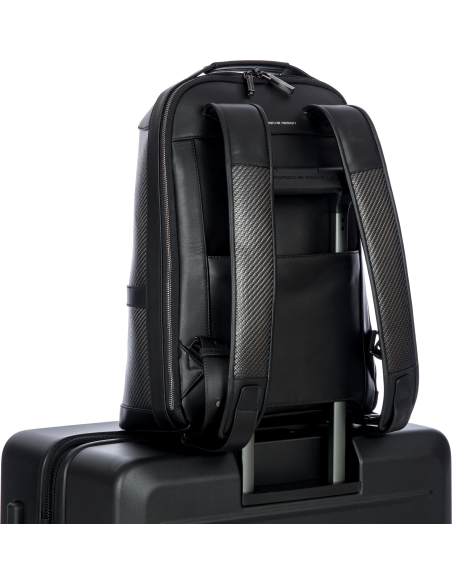 Sac à dos Porsche Design Carbon Noir, dos fixé sur une valise