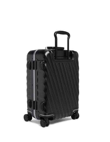Valise cabine 55 cm TUMI 19 Degree Frame Black Texture, dos de trois quarts, poignée télescopique sortie