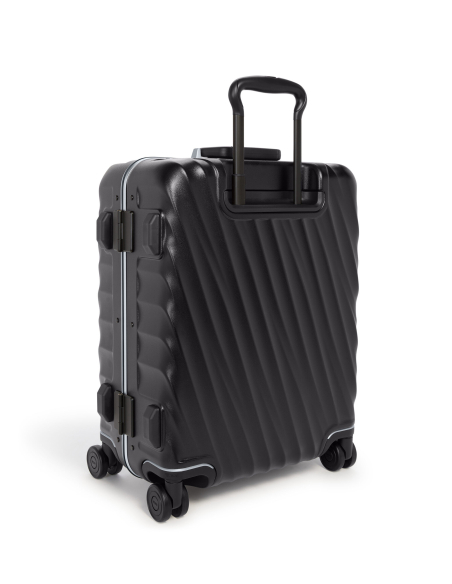 Valise cabine large 55 cm TUMI 19 Degree Frame Black Texture, dos de trois quarts, poignée télescopique sortie