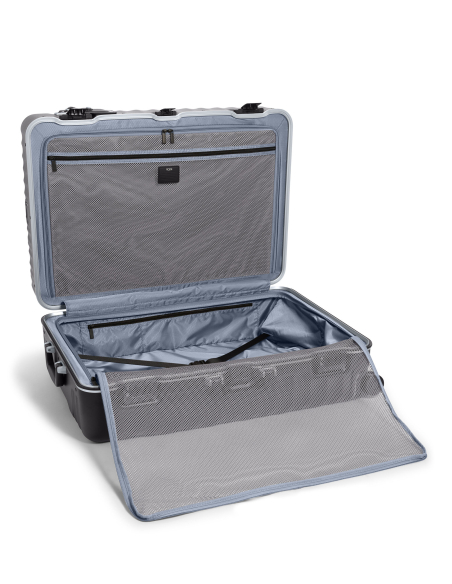 Valise soute 76 cm TUMI 19 Degree Frame Black Texture, intérieur ouvert avec sangles et filet rabattu