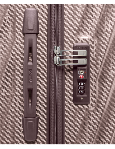 Valise soute 66 cm TUMI 19 Degree Lite Blush, détail de la serrure TSA et des tirettes de fermeture