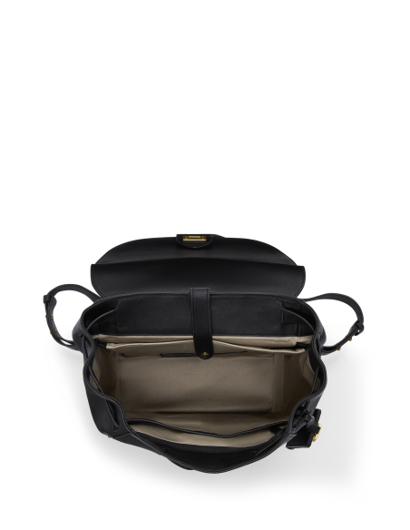 Sac à dos Medium en cuir TUMI Agent Black, intérieur ouvert sous le rabat