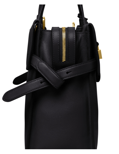 Sac cabas Medium en cuir TUMI Agent Black, détail latéral de la ceinture et du zip