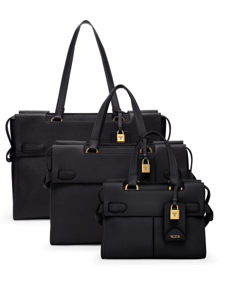 Petit sac cabas en cuir TUMI Agent Black, comparaison visuelle des trois tailles de cabas Agent
