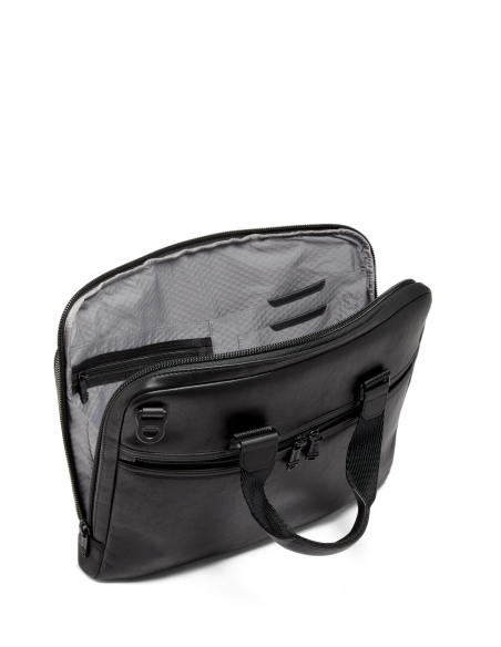 Porte-documents en cuir TUMI Alpha Bravo Academy Black, intérieur ouvert et poche zippée