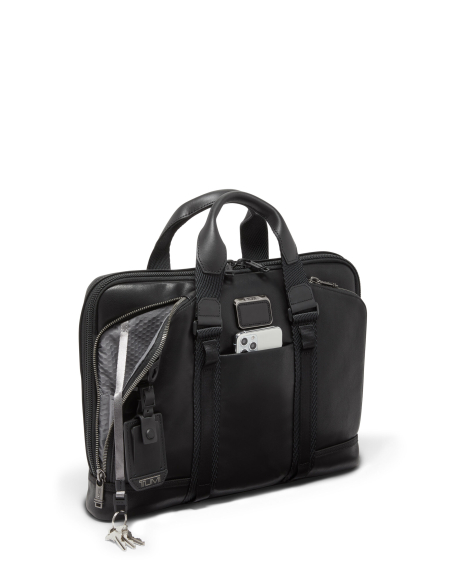 Porte-documents en cuir TUMI Alpha Bravo Academy Black, poches avant ouvertes et attache-clés