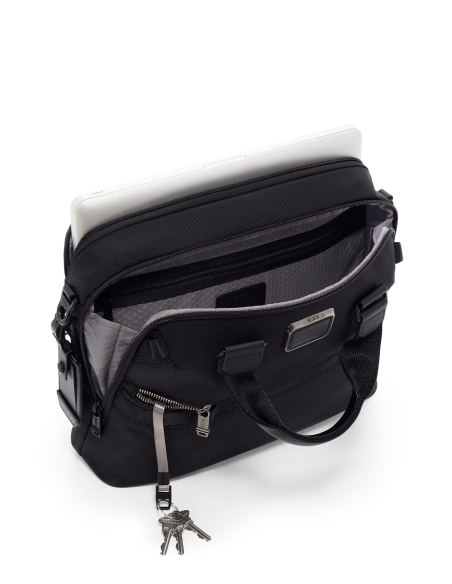 Porte-documents TUMI Alpha Bravo Calhoun Black, compartiment ordinateur ouvert et attache-clés visible