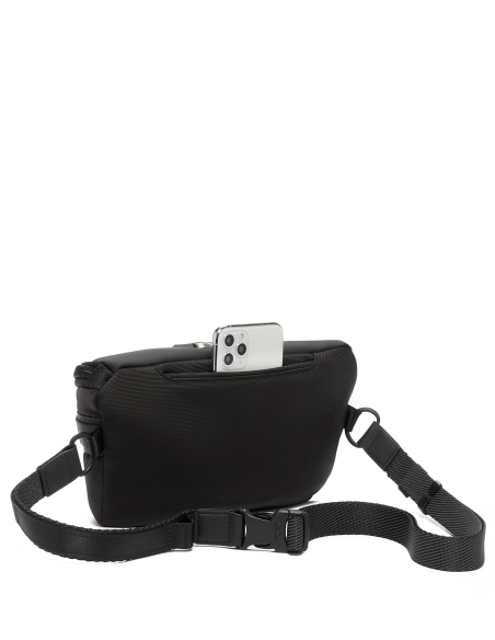 Sac ceinture en nylon TUMI Alpha Bravo Classified Black, dos avec poche téléphone et sangle à boucle