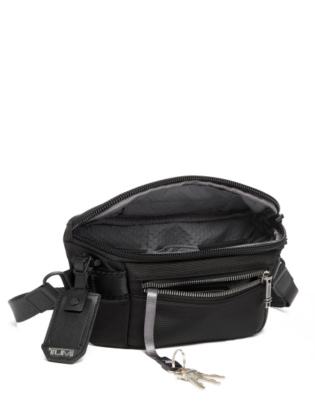 Sac ceinture en nylon TUMI Alpha Bravo Classified Black, intérieur ouvert, rangements et attache-clés