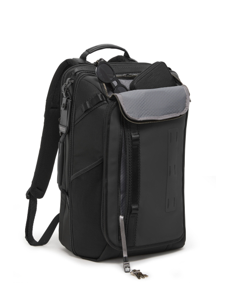 Sac à dos TUMI Alpha Bravo Detrick Black, grande poche avant ouverte et attache-clés