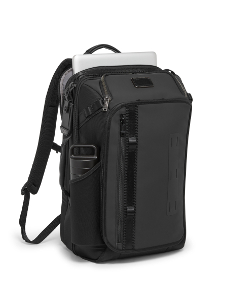 Sac à dos TUMI Alpha Bravo Detrick Black, compartiment ordinateur ouvert et poche latérale