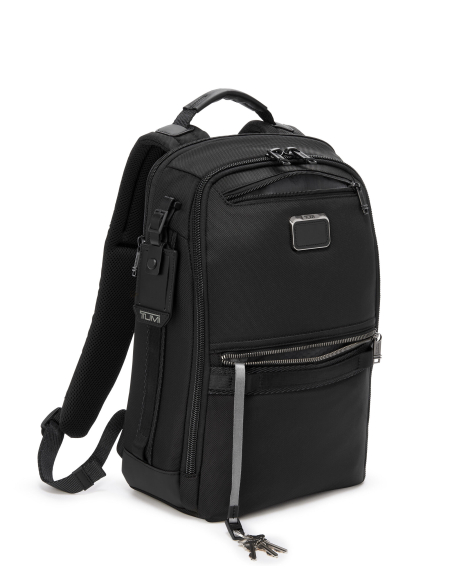 Sac à dos en nylon TUMI Alpha Bravo Dynamic Black, poche avant ouverte et attache-clés
