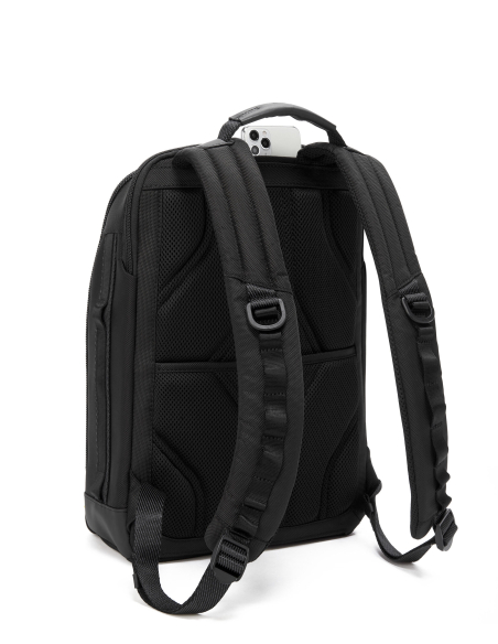 Sac à dos en nylon TUMI Alpha Bravo Dynamic Black, bretelles et poche arrière avec téléphone