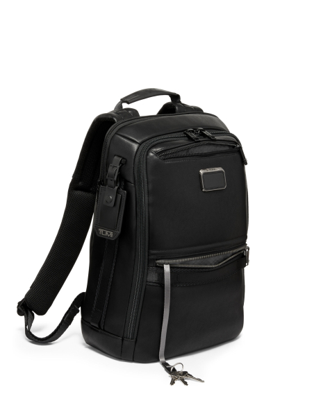 Sac à dos en cuir TUMI Alpha Bravo Dynamic Black, poche avant ouverte et attache-clés