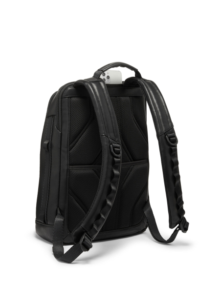Sac à dos en cuir TUMI Alpha Bravo Dynamic Black, vue arrière avec bretelles et poche téléphone