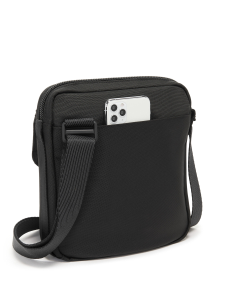 Sac bandoulière en nylon TUMI Alpha Bravo Junior Black, vue arrière avec poche téléphone