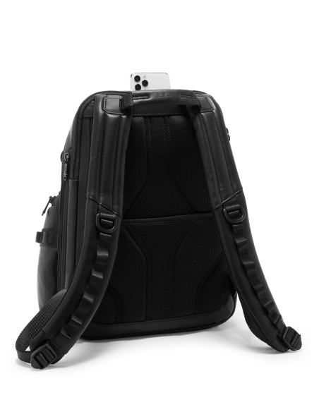 Sac à dos en cuir TUMI Alpha Bravo Navigation Black, vue arrière avec poche téléphone