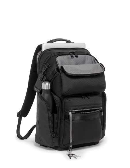 Sac à dos TUMI Alpha Bravo Nomadic Black, ordinateur à l’arrière et poche avant ouverte