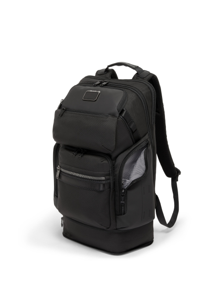 Sac à dos TUMI Alpha Bravo Nomadic Black, vue de profil avec extension inférieure ouverte