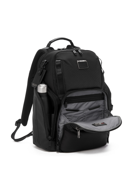 Sac à dos en nylon TUMI Alpha Bravo Search Black, poche avant ouverte et rangement pour bouteille