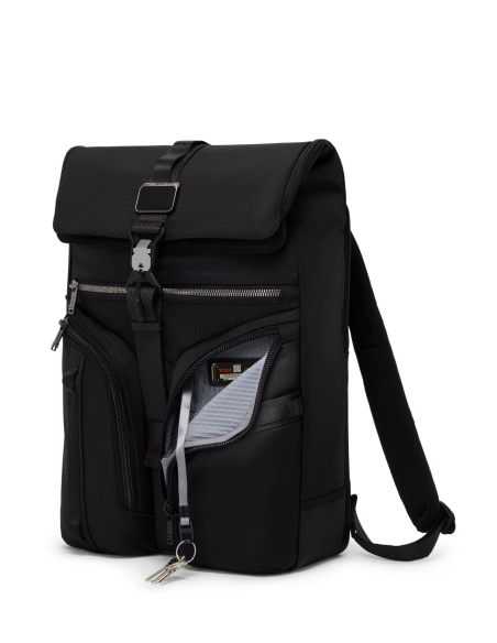 Sac à dos en nylon TUMI Alpha Bravo Surveillance Black, poche frontale ouverte avec attache-clés