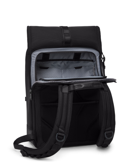 Sac à dos en nylon TUMI Alpha Bravo Surveillance Black, compartiment arrière ouvert