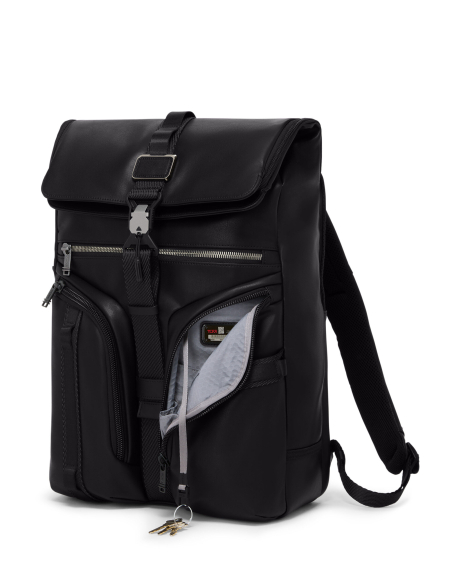 Sac à dos en cuir TUMI Alpha Bravo Surveillance Black, poche frontale ouverte avec attache-clés