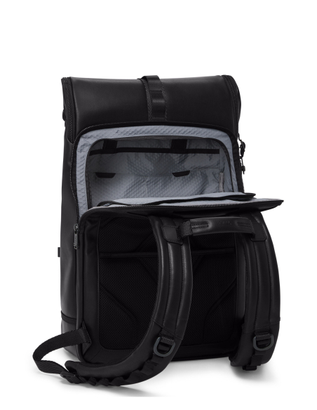 Sac à dos en cuir TUMI Alpha Bravo Surveillance Black, compartiment arrière ouvert