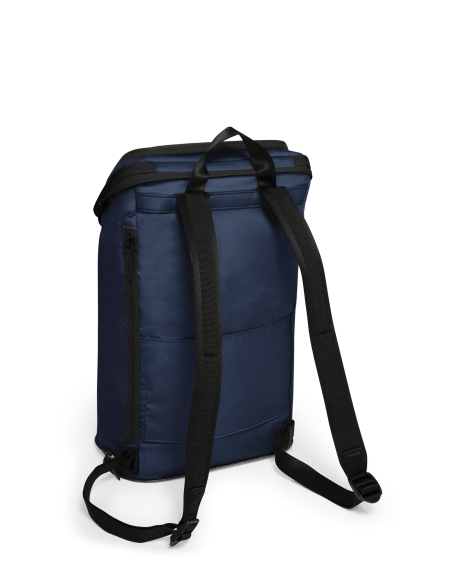 Sac à dos pliable TUMI Alpha Bravo Packable Navy, vue arrière avec bretelles et accès latéral