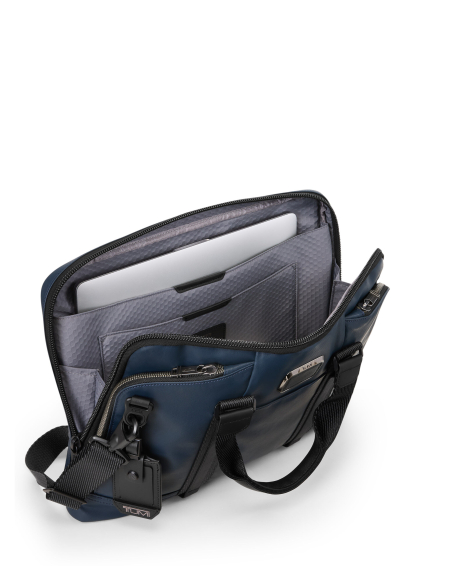 Porte-documents toile enduite TUMI Alpha Bravo Academy Navy Coated Canvas, intérieur ouvert avec poche tablette